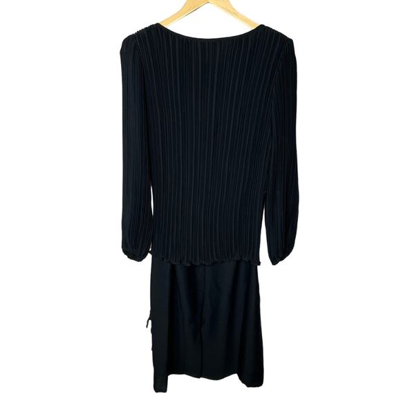Vintage 1980s Woman's M Plisse Pleated Dress Beaded Long Sleeve Drop Waist Black - Picture 2 of 6